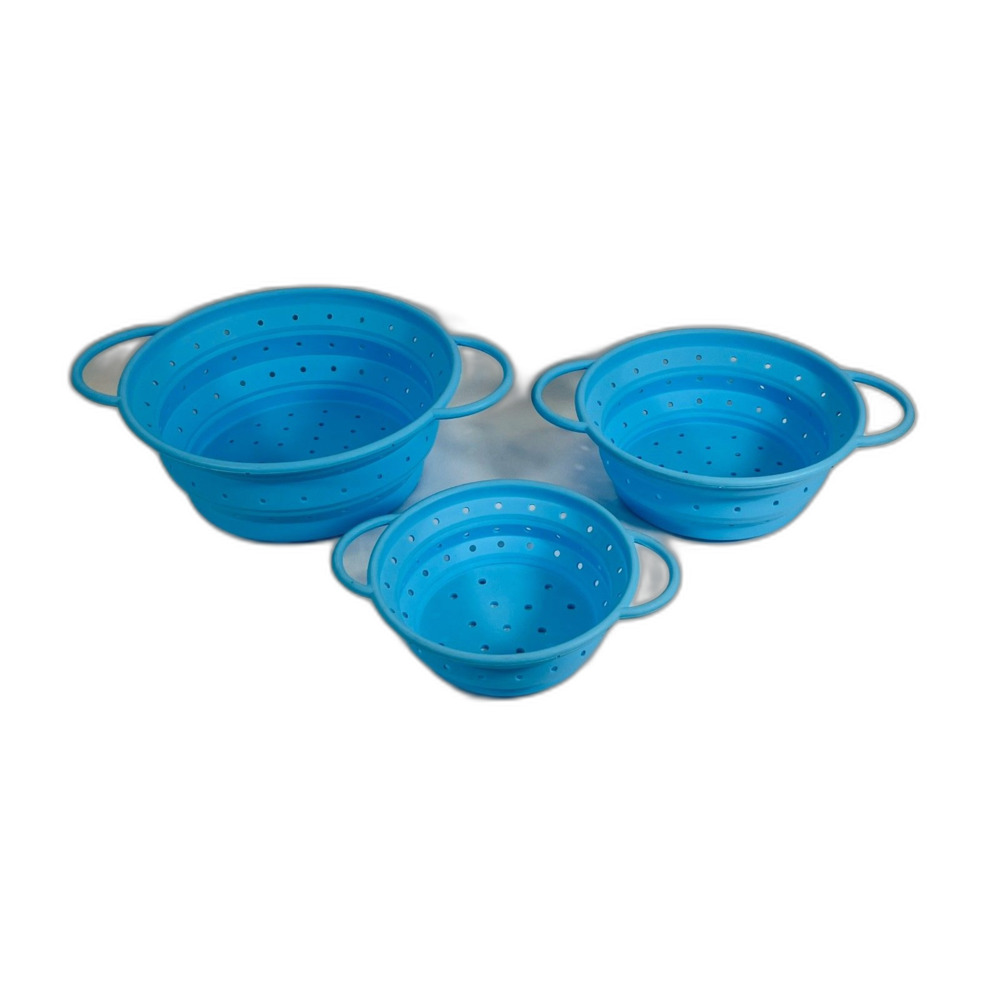 Collapsible Silicon Strainers/Colanders Blue Set of 3 Kitchen Helper